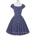 BP Lager V-Ausschnitt Baumwolle Navy blau Polka Dots 50er Jahre Vintage Retro Swing Kleid BP000067-6